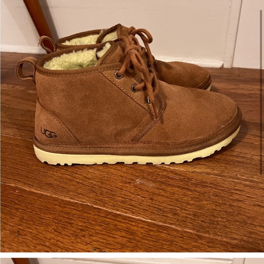 Uggs size 8 gently used chestnut with lime details.